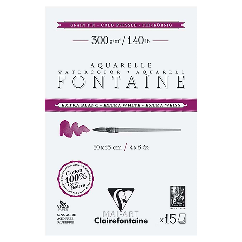 בלוק לצבעי מים 100 אחוז כותנה כבישה קרה EXTRA WHITE 300 גרם FONTAINE 29.7/42