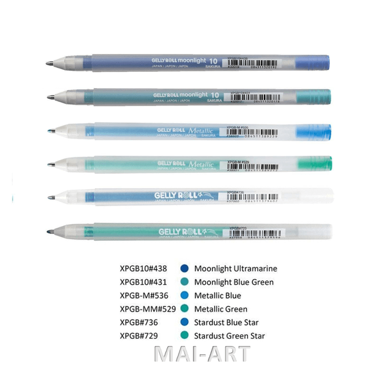 סט 6 עטי ג'לי רול Assorted set כחולים סקורה