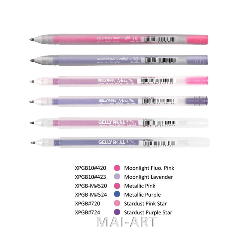 סט 6 עטי ג'לי רול  Assorted set MOONLIGHT סגולים סקורה