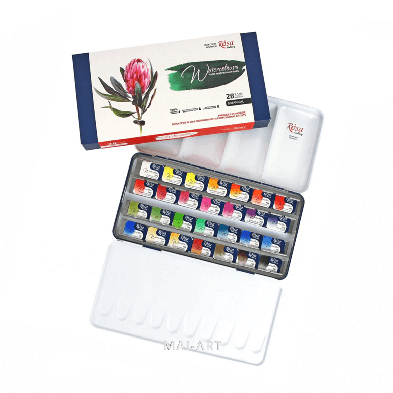 סט צבעי מים קוביה בקופסת מתכת 28 ROSA - Botanical Gallery