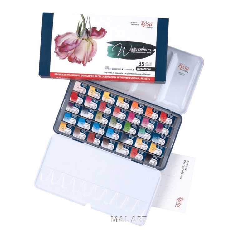 סט צבעי מים קוביה בקופסת מתכת 35 ROSA - Botanical Gallery