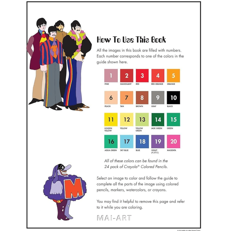 חוברת צביעה THE BEATLES YELLOW SUBMARINE COLOR BY NUMBERS