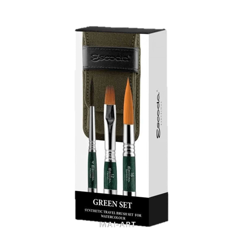 סט 3 מכחולי אסקודה במארז קנווס GREEN SET 1273