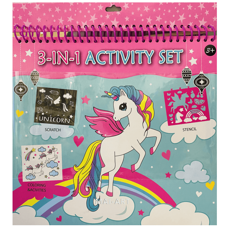 חוברת צביעה ועבודה חד קרן 3-IN-1 ACTIVITY SET