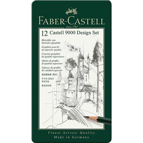 מארז 12 עפרונות שרטוט פאבר קסטל FABER CASTELL 9000 5H-5B