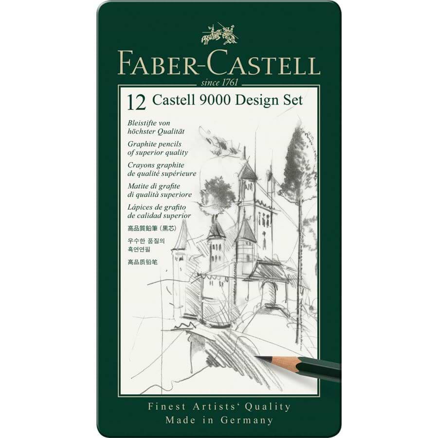 מארז 12 עפרונות שרטוט פאבר קסטל FABER CASTELL 9000 5H-5B