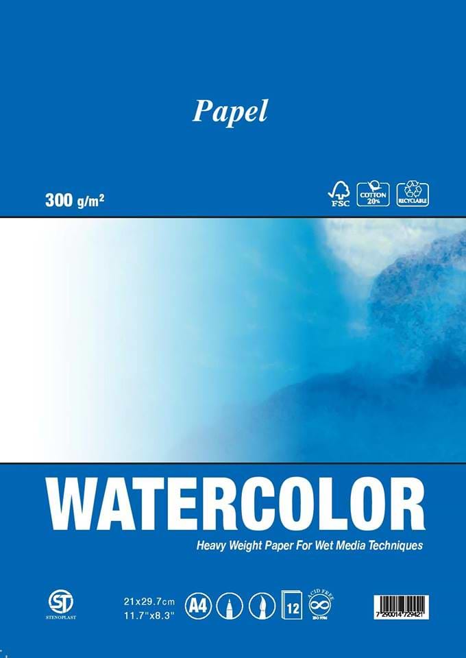 בלוק אקוורל 300 גרם 12דף A5 דגם PAPEL AQUARELL 
