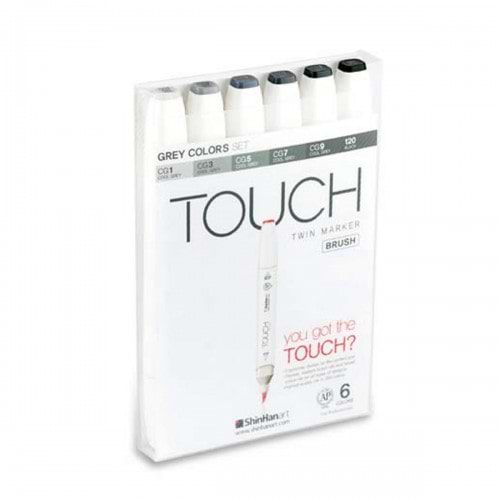 TWIN BRUSH MARKER SET OF 6 COLORS GRAY