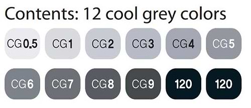 TOUCH TWIN BRUSH MARKER SET OF 12 COLORS COOL GRAY