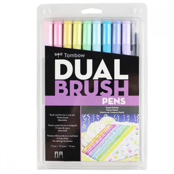 Dual Brush Pen Art Markers, Pastel, 10-Pack
