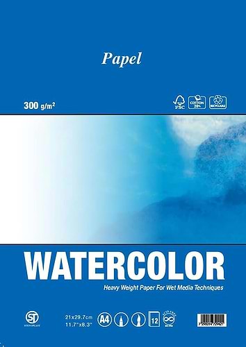 בלוק אקוורל 300 גרם 12דף A6 דגם PAPEL AQUARELL 