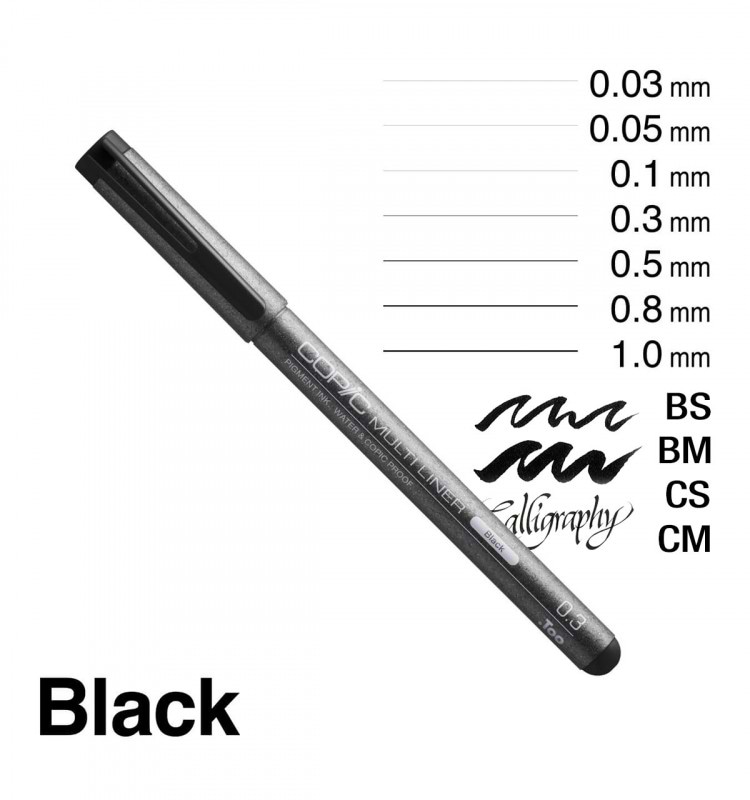 רפידוגרף - עט טכני קופיק שחור 0.1 COPIC MULTILINER