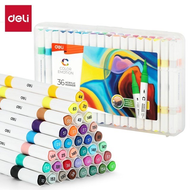 סט 36 טושים אקריליים דאלי DELI דו צדדי