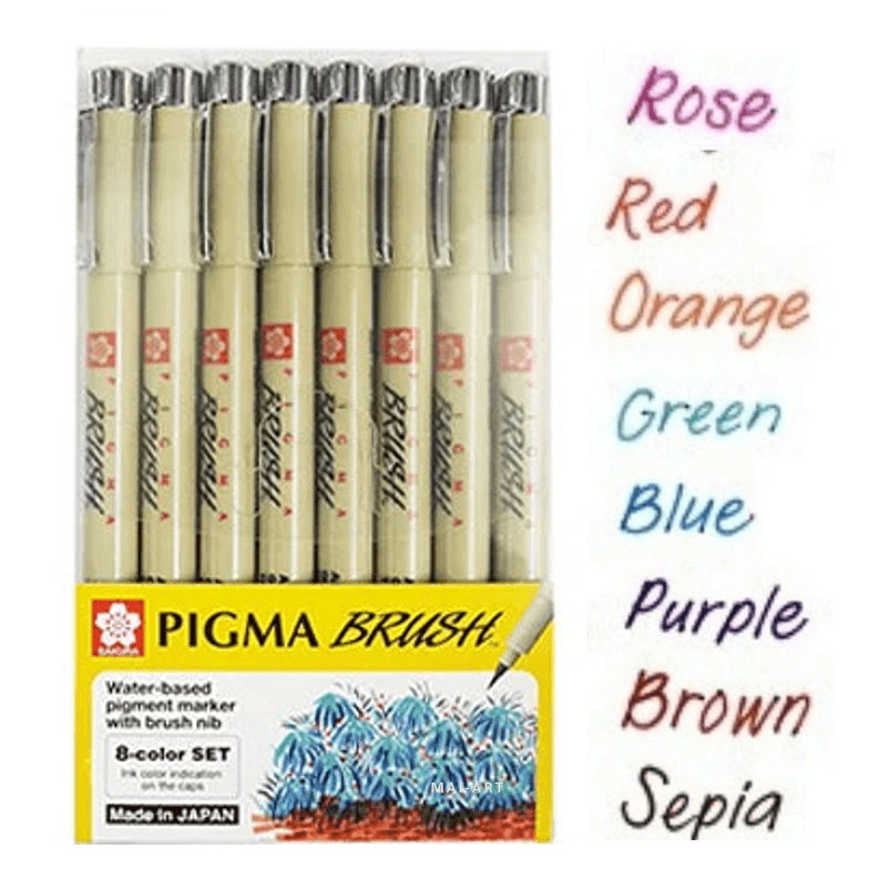 מארז  טוש ראש מכחול 8 צבעים PIGMA BRUSH SAKURA 