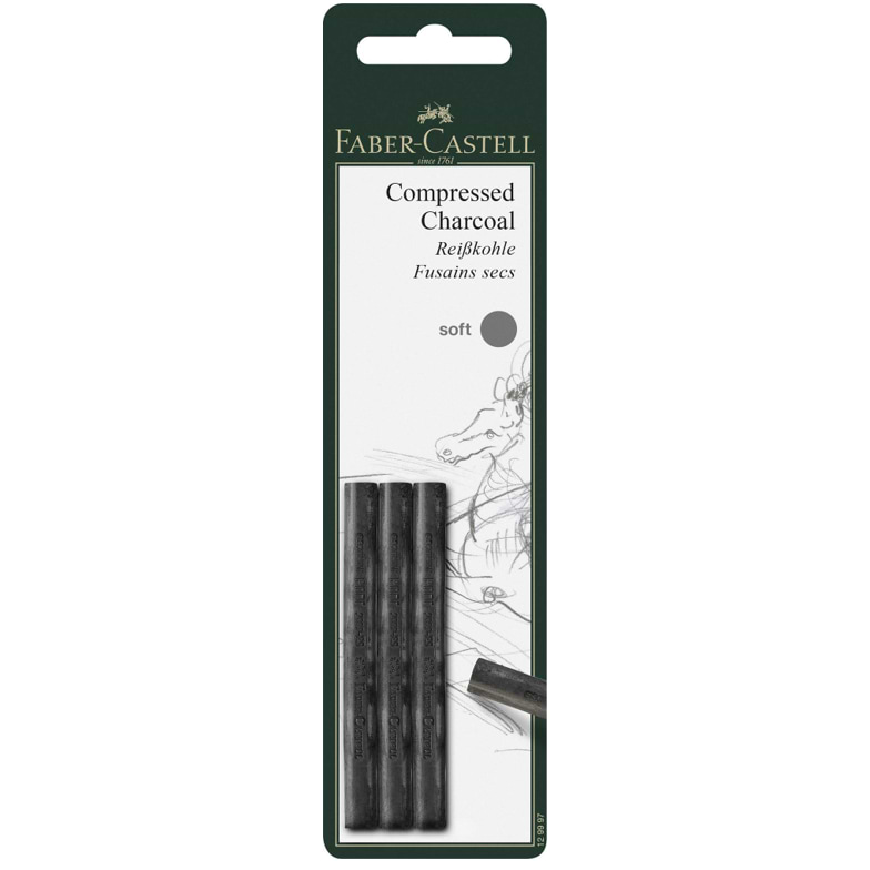 מארז 3יח פחם טבעי דחוס FABER CASTELL SOFT