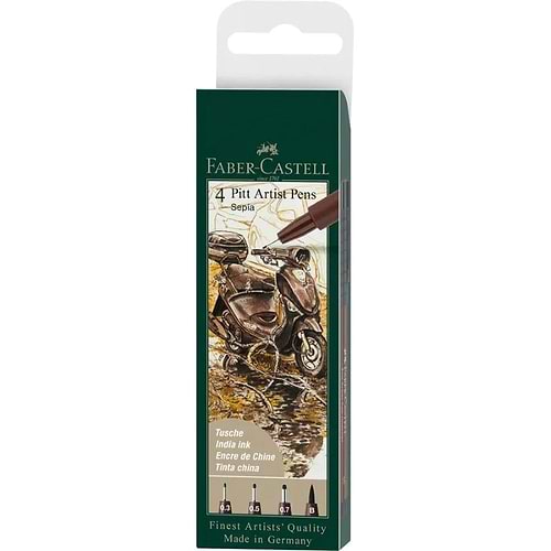 סט 4 עטים לציור פאבר קסטל - PITT ARTIST PENS SEPIA