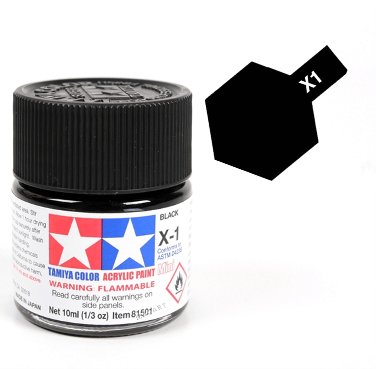 צבעים למודלים TAMIY COLOR ACRYLIC PAINT MINI BLACK X1