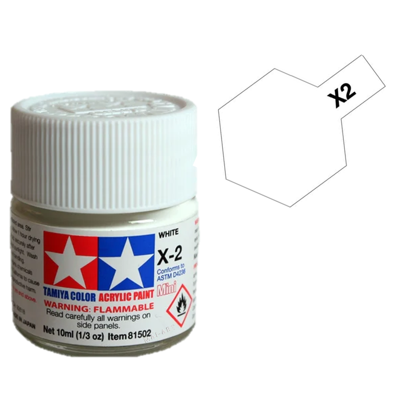 צבעים למודלים TAMIY COLOR ACRYLIC PAINT MINI WHITE X2