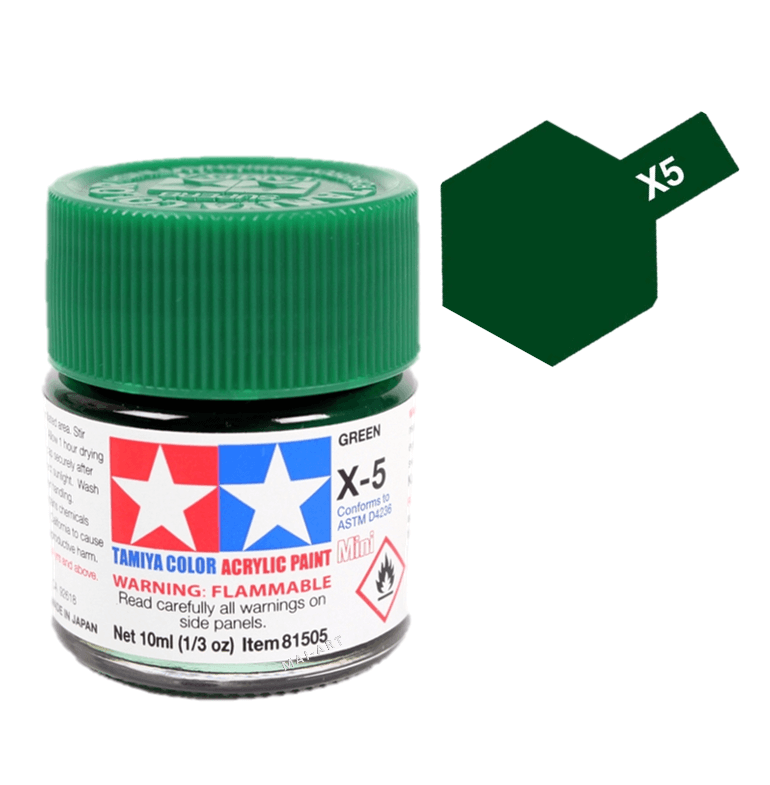 צבעים למודלים TAMIY COLOR ACRYLIC PAINT MINI GREEN X5