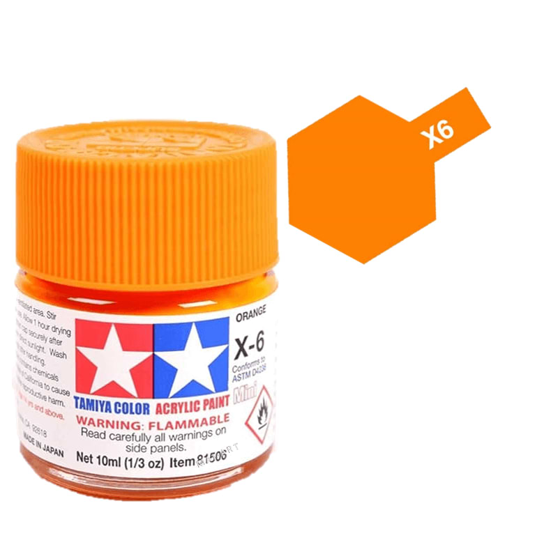 צבעים למודלים TAMIY COLOR ACRYLIC PAINT MINI ORANGE X6