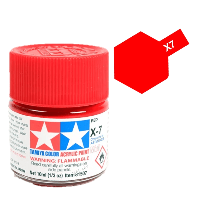 צבעים למודלים TAMIY COLOR ACRYLIC PAINT MINI RED X7