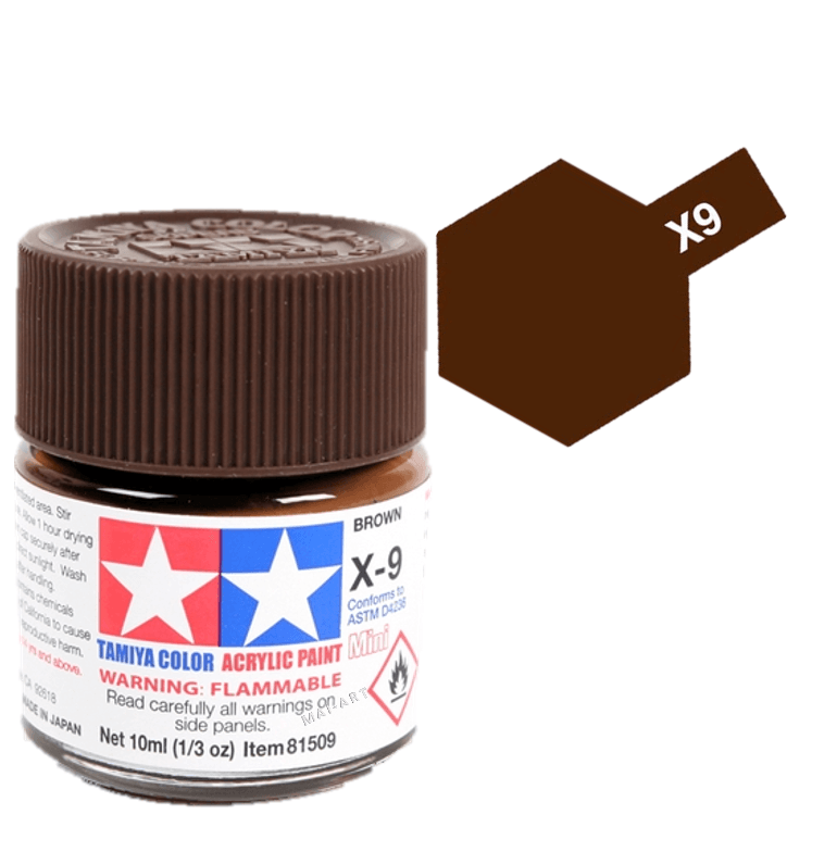 צבעים למודלים TAMIY COLOR ACRYLIC PAINT MINI BROWN X9