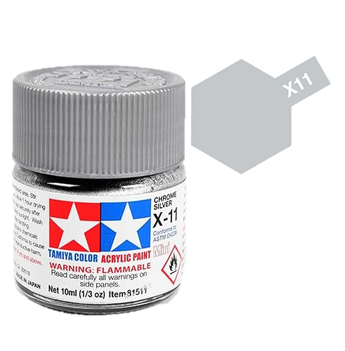 צבעים למודלים TAMIY COLOR ACRYLIC PAINT MINI CHROME SILVER X11