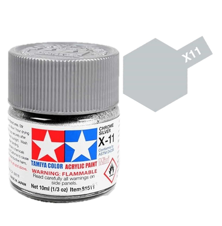 צבעים למודלים TAMIY COLOR ACRYLIC PAINT MINI CHROME SILVER X11