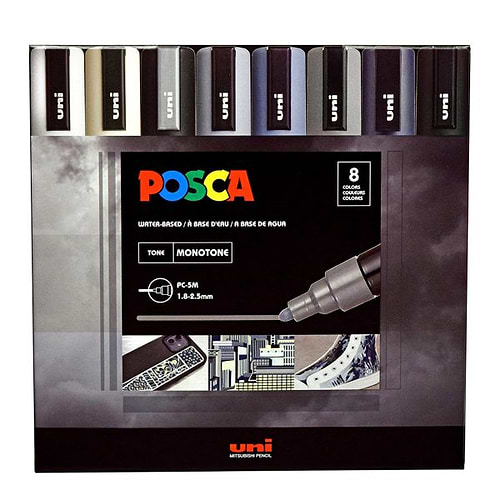 מארז 8 טושי פוסקה PC-5M POSCA MONOTONE
