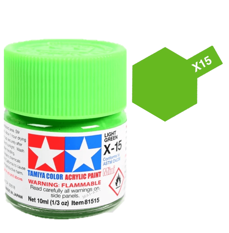 צבעים למודלים TAMIY COLOR ACRYLIC PAINT MINI LIGHT GREEN X15
