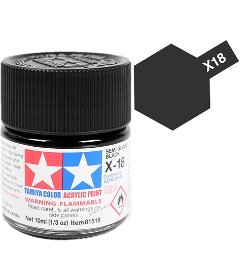 צבעים למודלים TAMIY COLOR ACRYLIC PAINT MINI SEM GLOSS BLACK X18