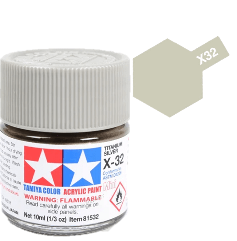 צבעים למודלים TAMIY COLOR ACRYLIC PAINT MINI TITANIUM SILVER X32