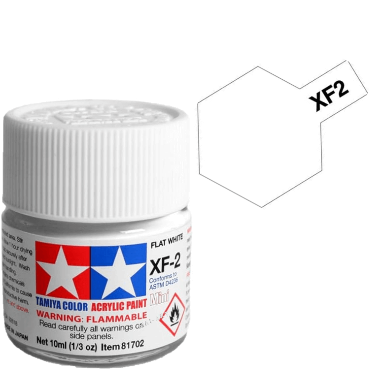 צבעים למודלים TAMIY COLOR ACRYLIC PAINT MINI FLAT WHITE XF2