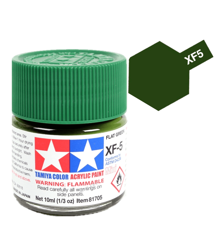 צבעים למודלים TAMIY COLOR ACRYLIC PAINT MINI FLAT GREEN XF5