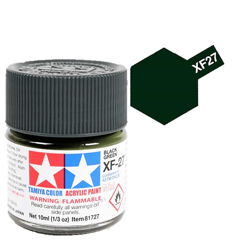 צבעים למודלים TAMIY COLOR ACRYLIC PAINT MINI BLACK GREEN XF27