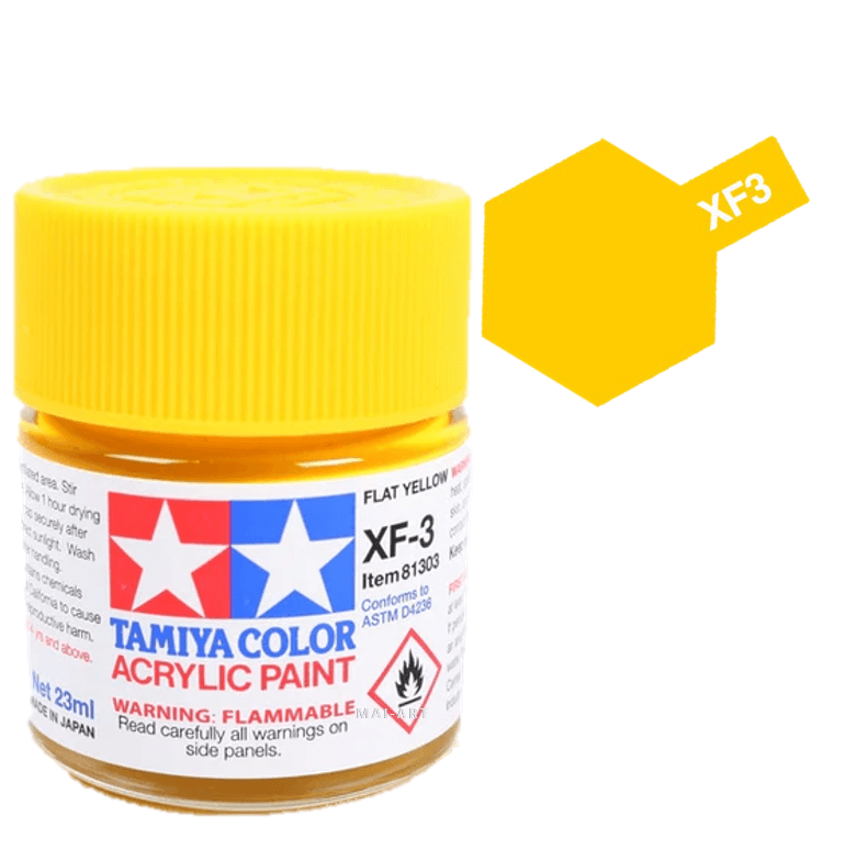 צבעים למודלים TAMIY COLOR ACRYLIC PAINT MINI FLAT YELLOW XF3