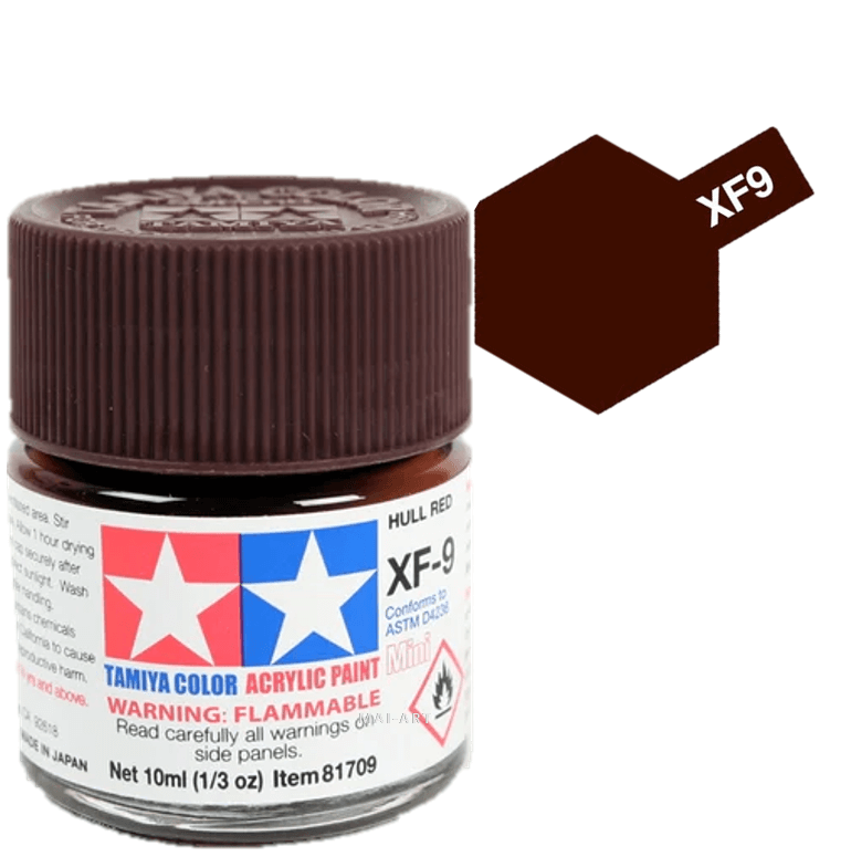 צבעים למודלים TAMIY COLOR ACRYLIC PAINT MINI HULL RED XF9