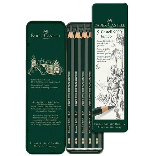 מארז 5 עפרונות ג'מבו פאבר קאסל FABER CASTELL 9000 JUMBO