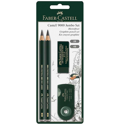 מארז רישום 2 עפרונות ג'מבו מחק ומחדד פאבר קאסל FABER CASTELL 9000 JUMBO