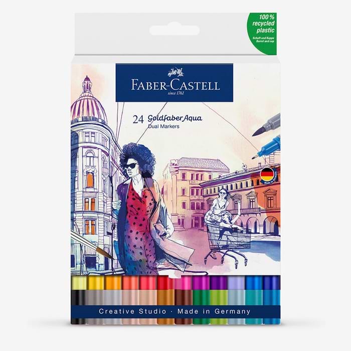סט 24 טושים בסיס מים  דו צדדיים FABER CASTELL GOLDFABER AQUE 