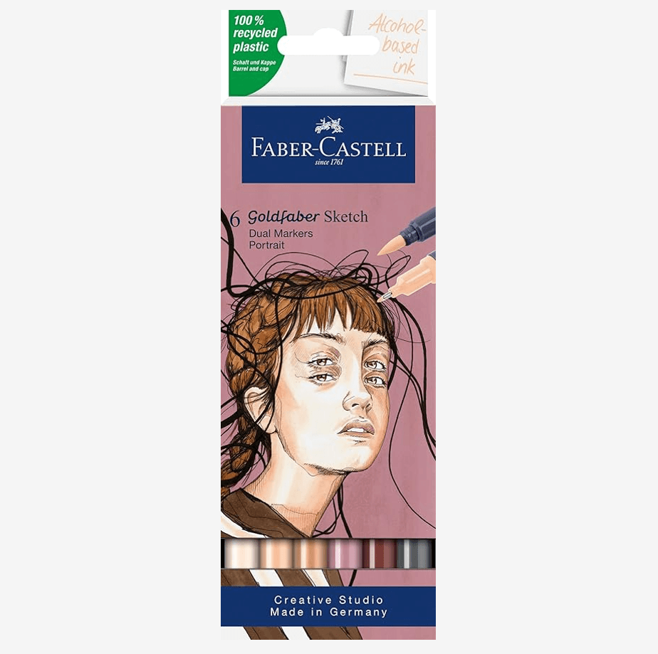 סט 6 טושים בסיס אלכוהול פורטרט FABER CASTELL goldfaber sketch portrait