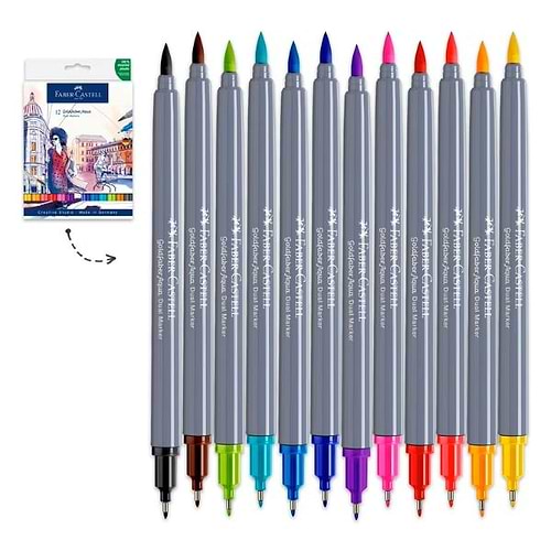 סט 12 טושים בסיס מים  דו צדדיים FABER CASTELL GOLDFABER AQUE 