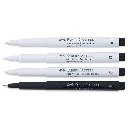 סט 4 טושים שחור ולבן פאבר קסטל - PITT ARTIST PENS BLACK & WHITE