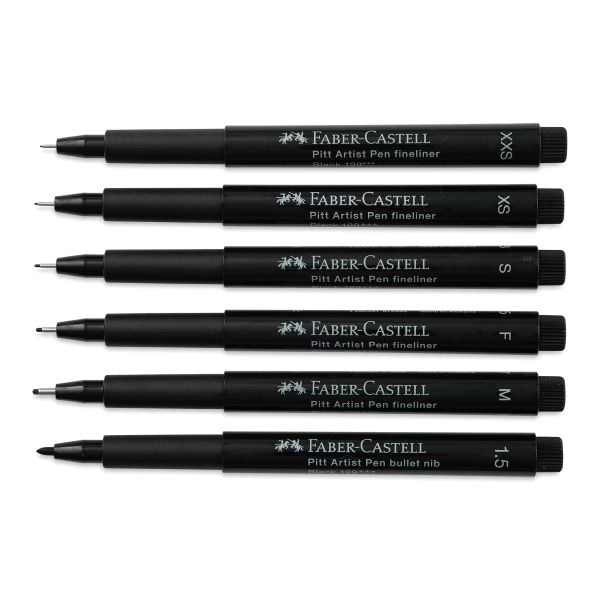 סט 6 טושים שחורים פאבר קסטל - PITT ARTIST PENS BLACK 