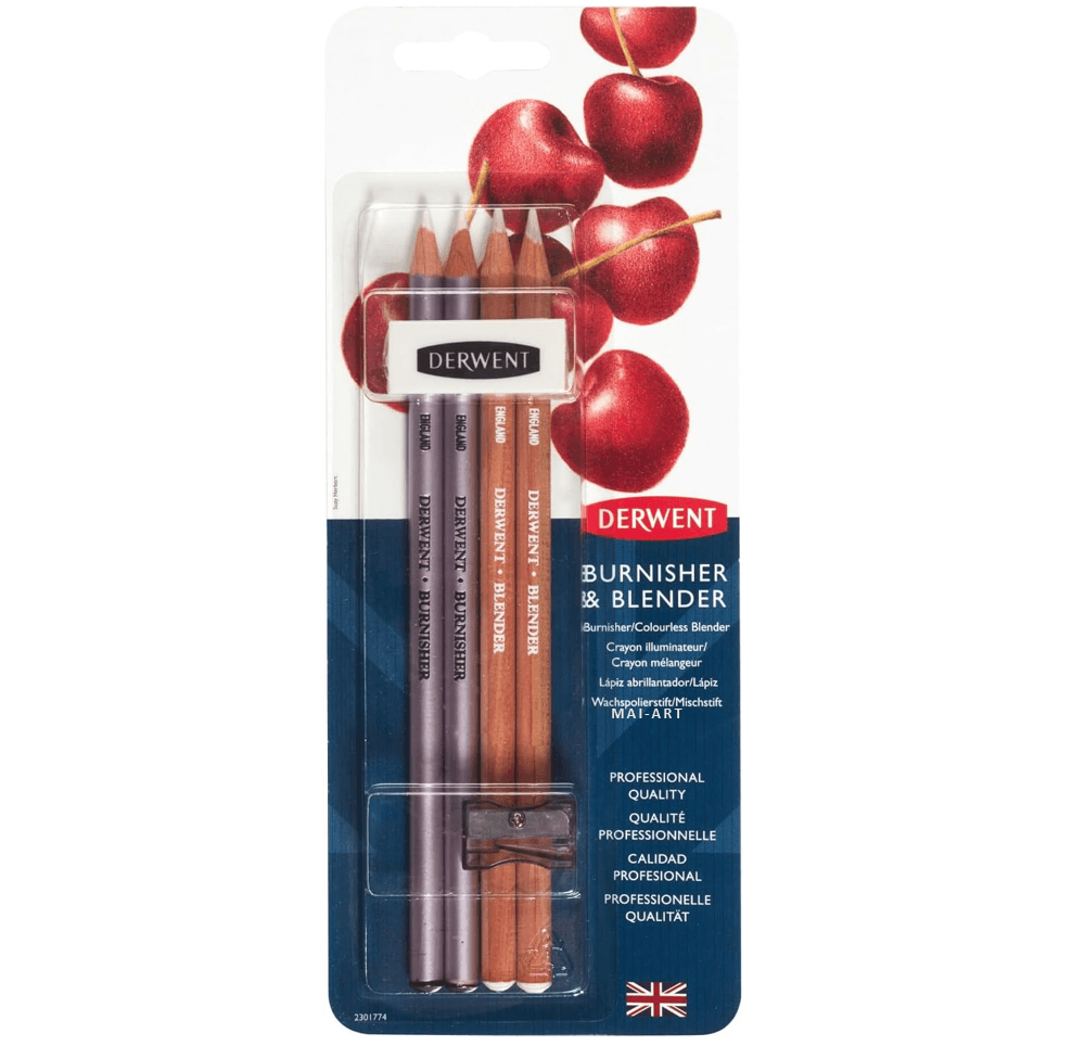 סט 4 עפרונות בלנדר +מחק ומחדד דרוונט BURNISHER & BLENDER DERWENT