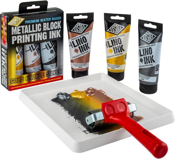 סט 3 צבעי הדפס מטאלים METALLIC BLOCK PRINTING INK ESSDEE 