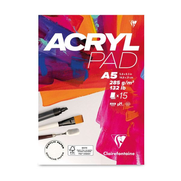 בלוק לצבעי אקריליק וגואש  ACRYL PAD CLAIREFONTAINE A5