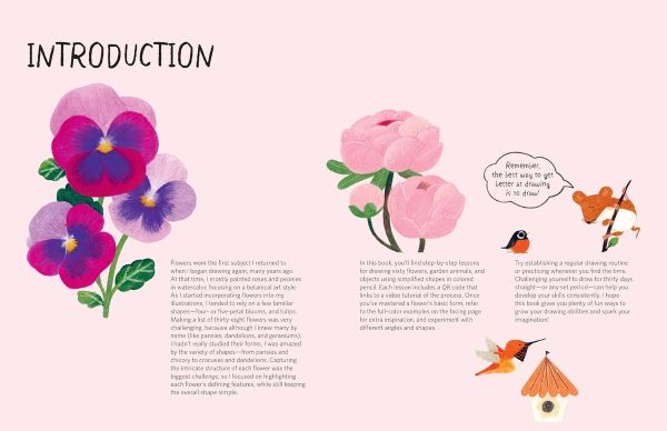 ספר לימוד רישום פרחים לילדים ומבוגרים DRAWING CLASS FLOWERS AND FRIENDS IN THE GARDEN
