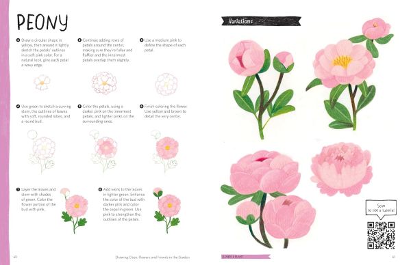 ספר לימוד רישום פרחים לילדים ומבוגרים DRAWING CLASS FLOWERS AND FRIENDS IN THE GARDEN