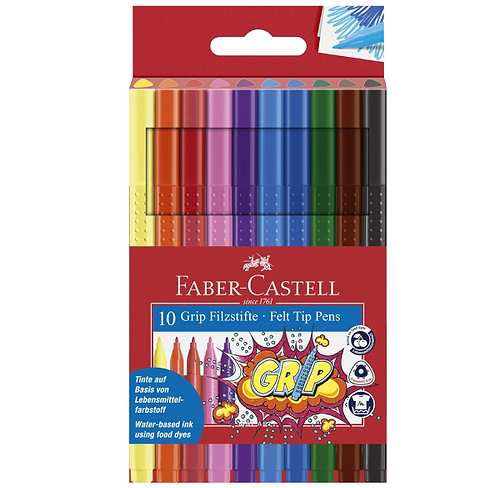 מארז 10 טושים דקים לאחיזה נכונה FABER CASTELL GRIP